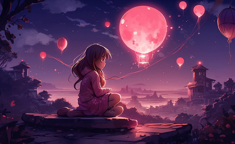 夜空城堡女孩卡通风格小清新插画海报背景,插画/手绘图,插画/手绘图库,插画/手绘图下载,插画/手绘